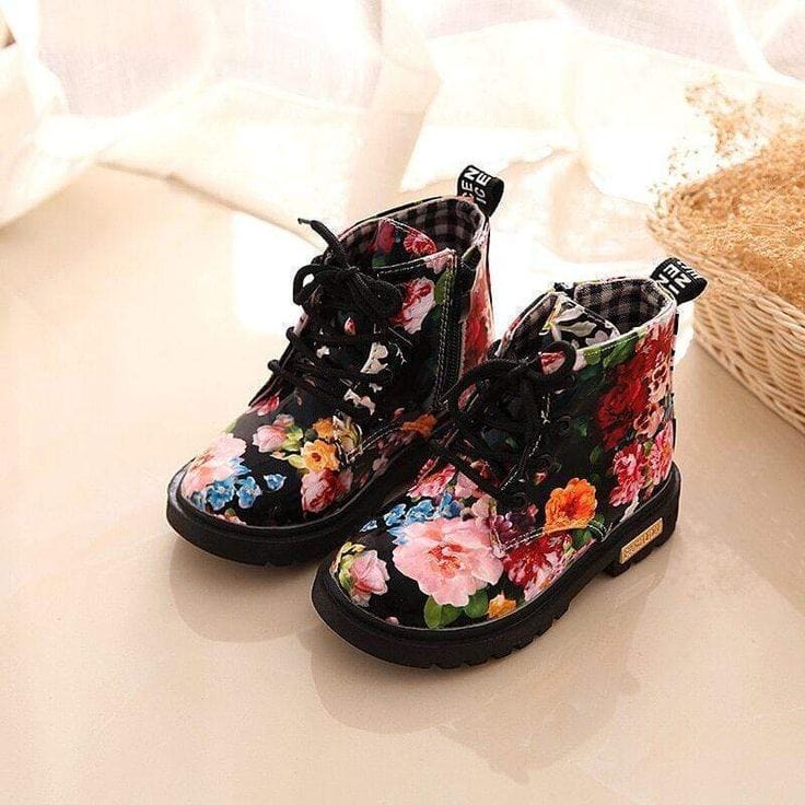 Little Wonders Children's Wear Shoes Kids Flower Boots - Black