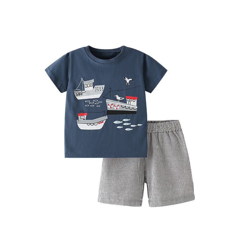 Little Wonders Children's Wear Shorts & Tops Boy's Boat Tee & Striped Shorts