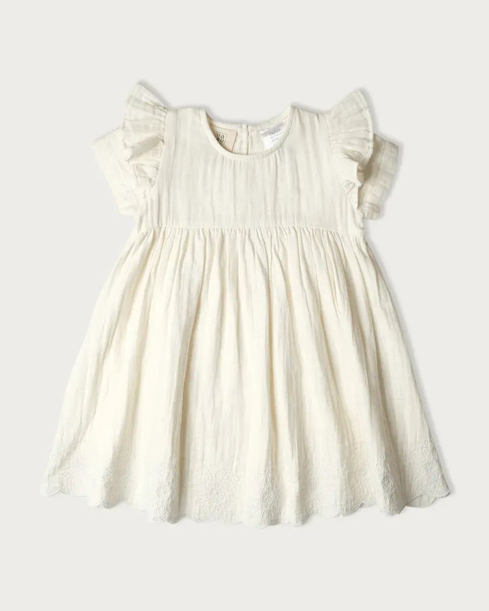 BABU Dresses Muslin Charlotte Dress Short Sleeve - Vanilla