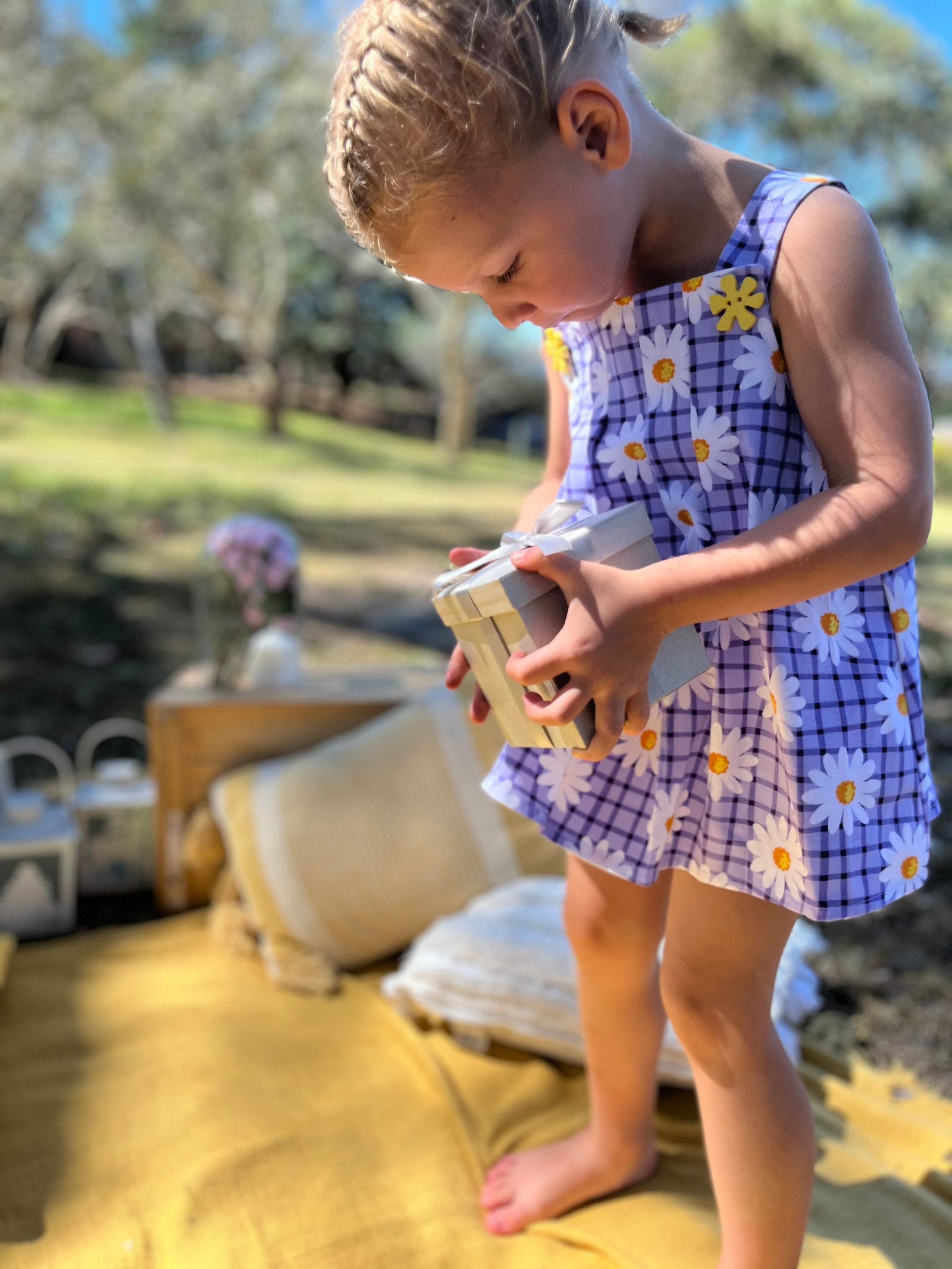 Mirrabooka Kidz Dresses Girl's Daisy Dress in Purple & Check