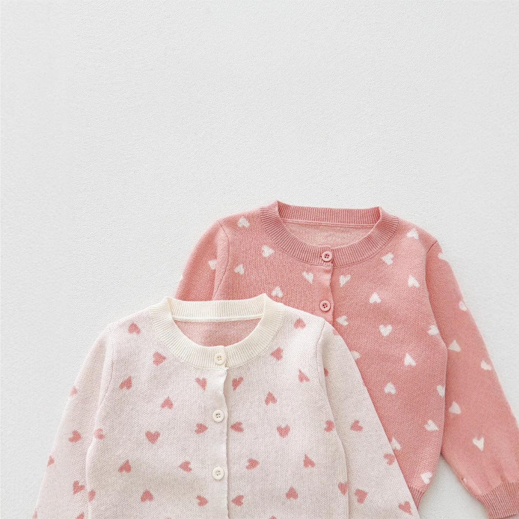 Little Wonders Children's Wear Sweaters Heart Motif Cardigan in Pink or White 100% Knitted Cotton