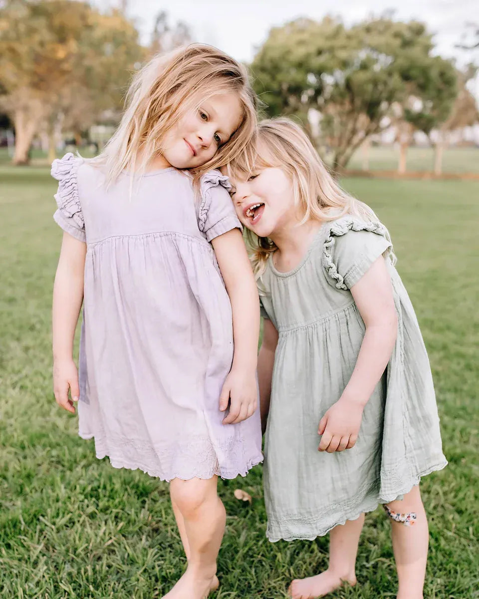 BABU Dresses Muslin Charlotte Dress Short Sleeve - Matcha