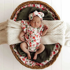 Snuggle Hunny Jumpsuits Strawberry Short Sleeve Organic Bodysuit with Frill