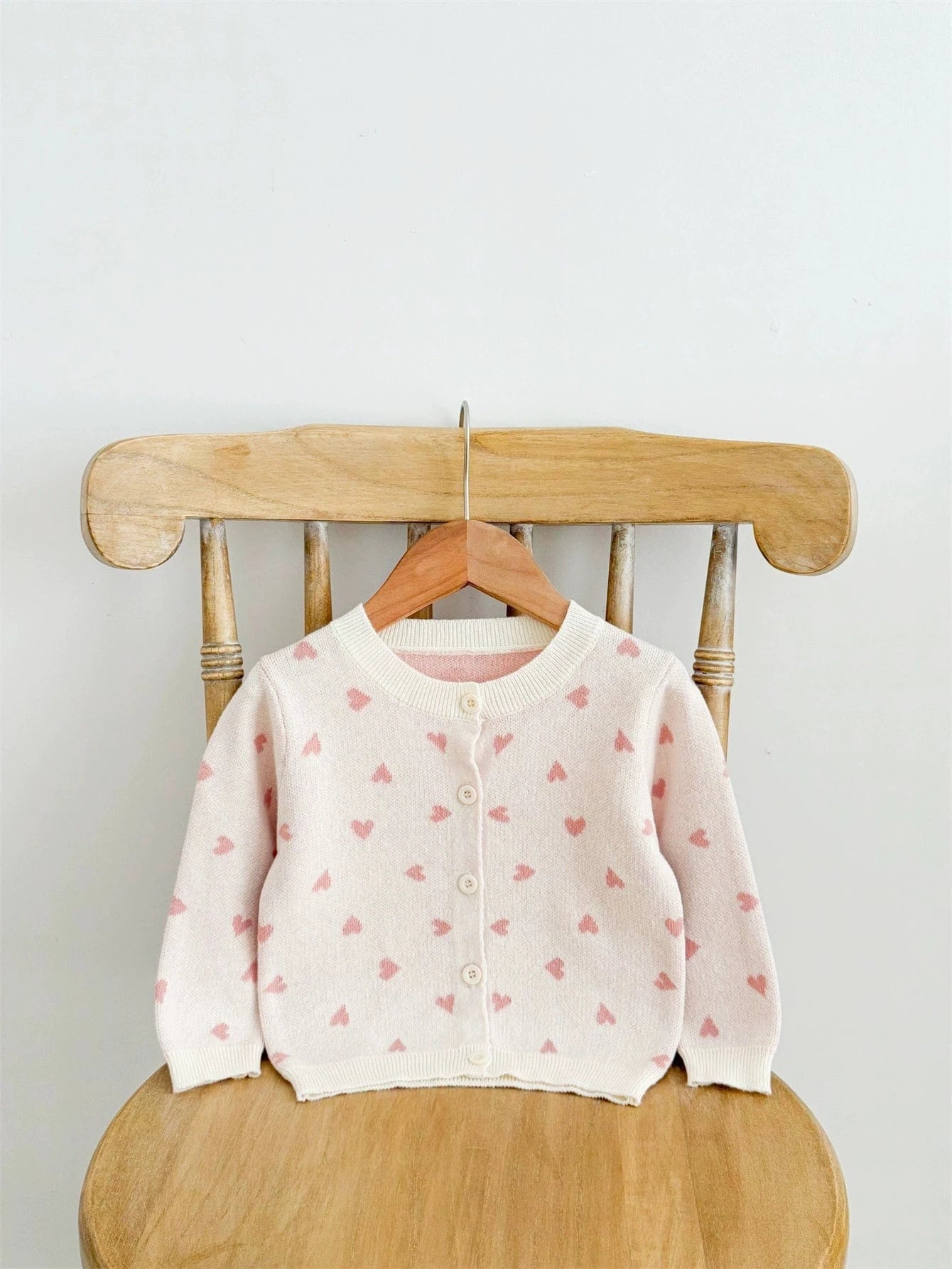 Little Wonders Children's Wear Sweaters 2-3 years / White Heart Motif Cardigan in Pink or White 100% Knitted Cotton
