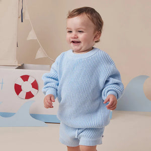 Snuggle Hunny Sweaters 100% Organic Knitted Cotton Sweater - Baby Blue