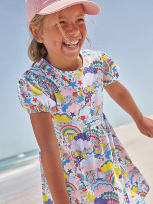 Little Wonders Children's Wear Dresses Girl's Short Sleeve Rainbow, Clouds & Stars Dress