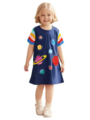 Little Wonders Children's Wear Dresses Galaxy & Planets Short Sleeve Dress