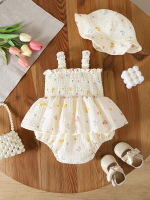 LITTLE WONDERS CHILDREN'S WEAR Dresses Bows & Geometrics Smocked Romper Dress & Matching Sun Hat