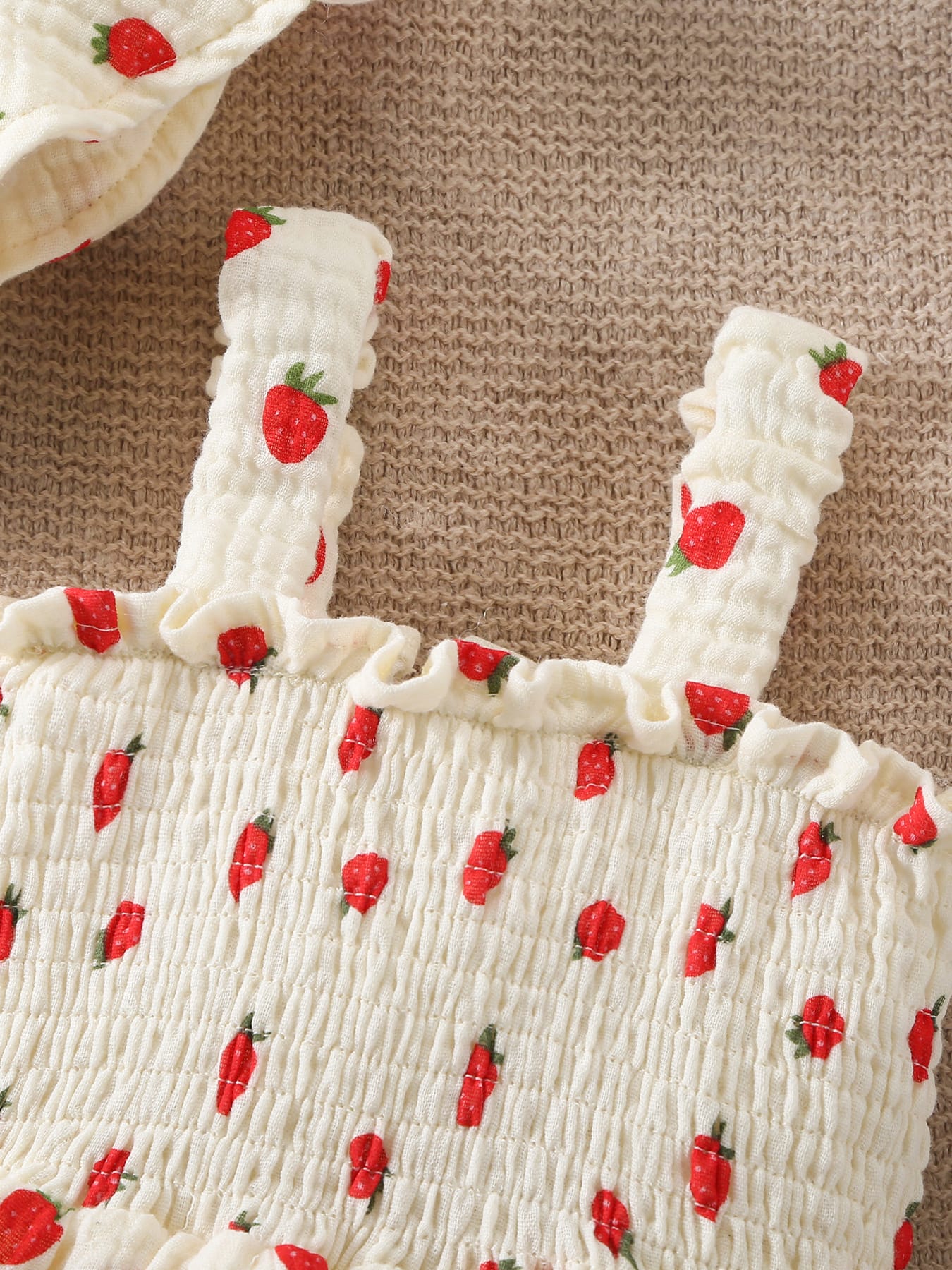 LITTLE WONDERS CHILDREN'S WEAR Dresses Strawberry Smocked Romper Dress & Matching Sun Hat