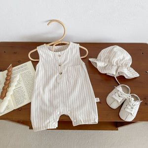 Little Wonders Children's Wear Jumpsuits Baby Sleevless Striped Romper & Sunhat - 2 piece set