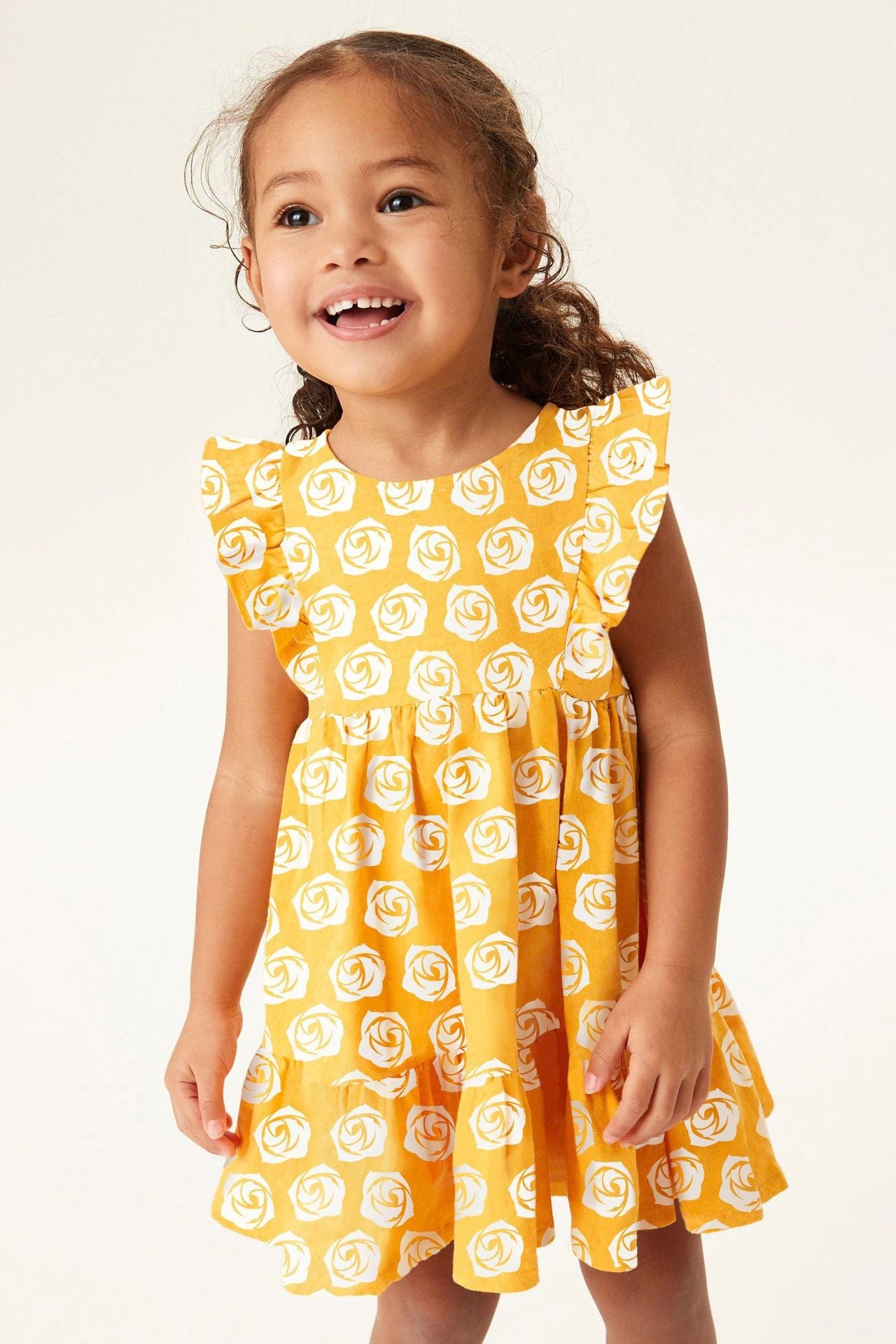 Little Wonders Children's Wear Dresses Orange & White Rose Print Dress