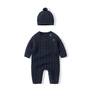Little Wonders Children's Wear Jumpsuits Cable Knit Jumpsuit 100% Cotton in Navy Blue