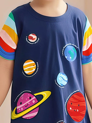 Little Wonders Children's Wear Dresses Galaxy & Planets Short Sleeve Dress