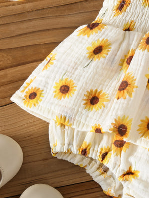 Sunflower Smocked Romper Dress & Matching Sun Hat