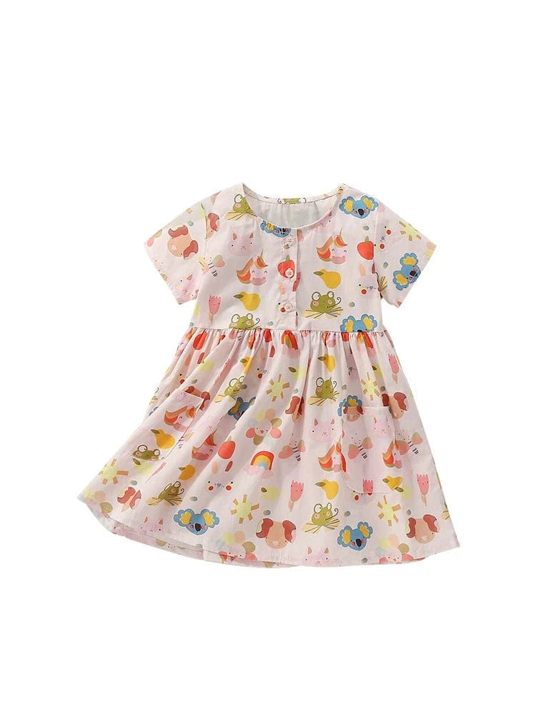 Little Wonders Children's Wear Dresses Short Sleeve Rainbow, Unicorn, Animals & Flower Dress