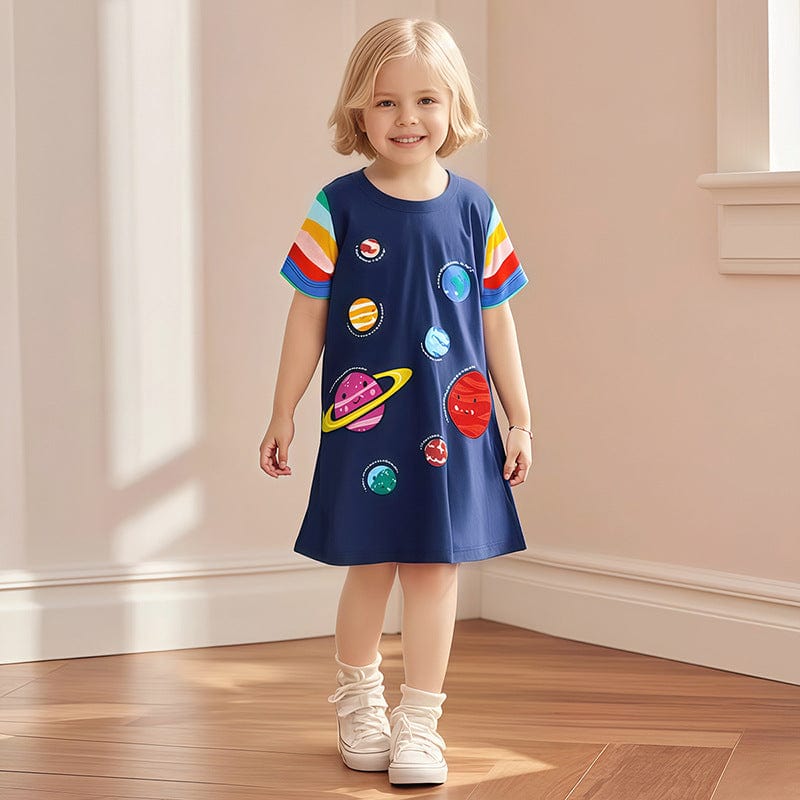 Little Wonders Children's Wear Dresses Galaxy & Planets Short Sleeve Dress