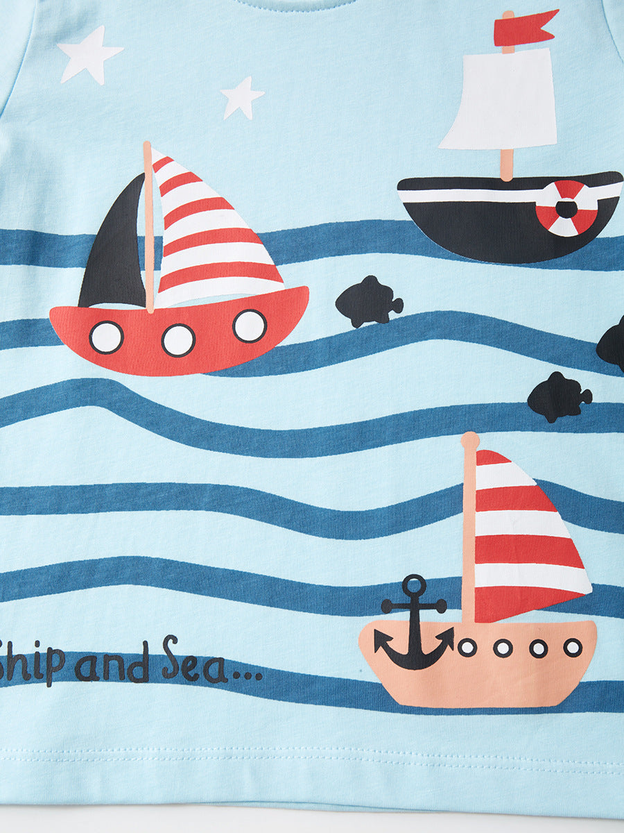 Ship & Sea Print T-shirt