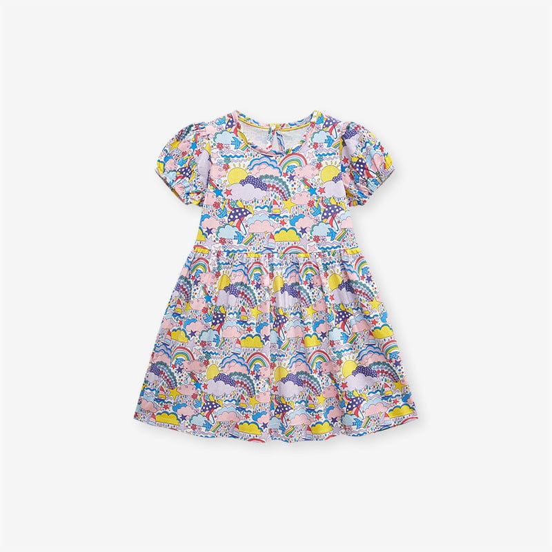 Little Wonders Children's Wear Dresses Girl's Short Sleeve Rainbow, Clouds & Stars Dress