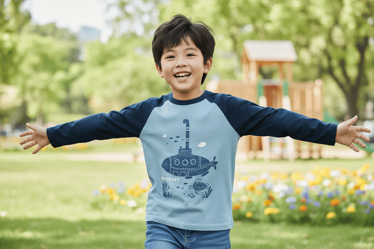 Little Wonders Children's Wear Tees Ocean Submarine Adventure Long Sleeve Tee