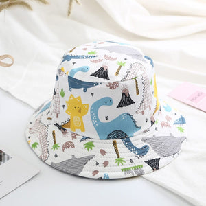 LITTLE WONDERS CHILDREN'S WEAR Hats Small 1-3 years / Dinsosaurs White Kid's Bucket Hats 1-3 yrs