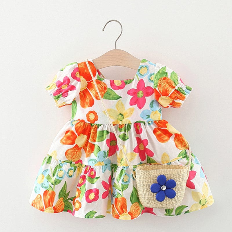 Little Wonders Children's Wear Dresses 6-9 months / Orange Colourful Flower Dress & Bag