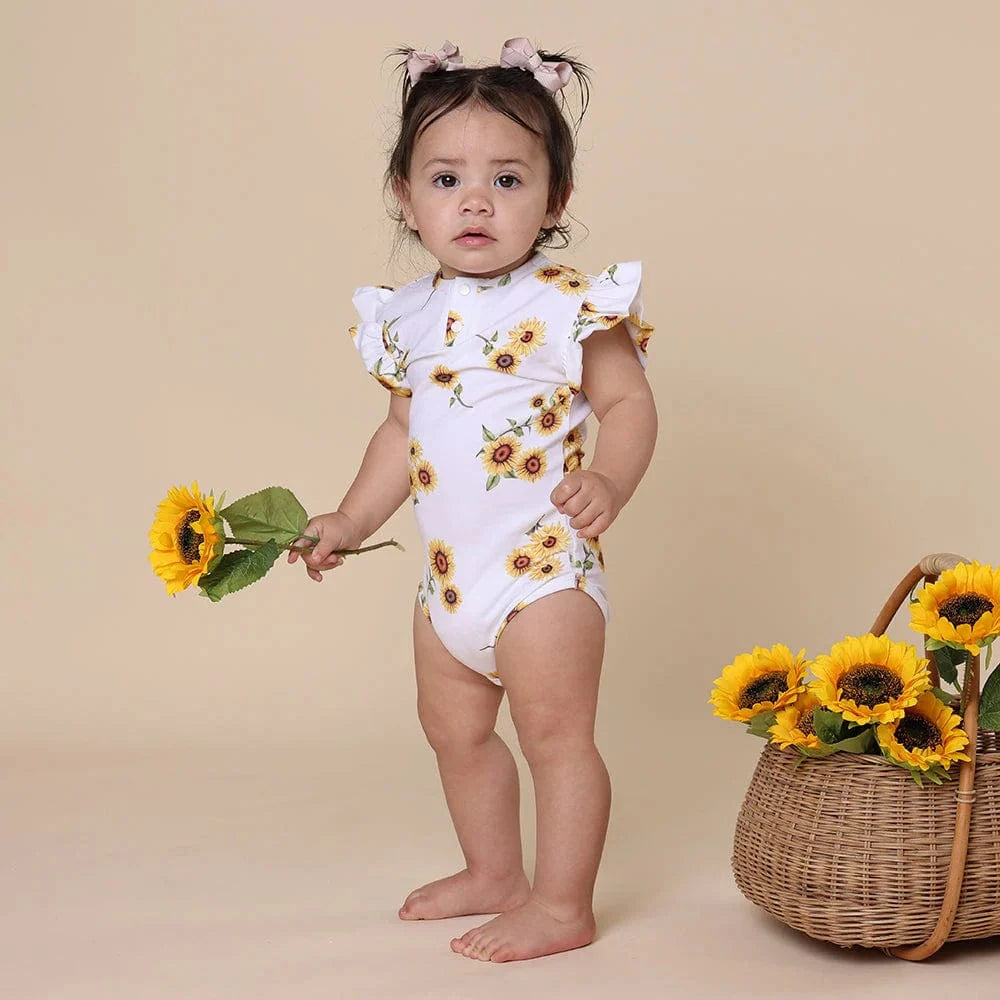 Snuggle Hunny Jumpsuits Sunflower Short Sleeve Organic Bodysuit with Frill