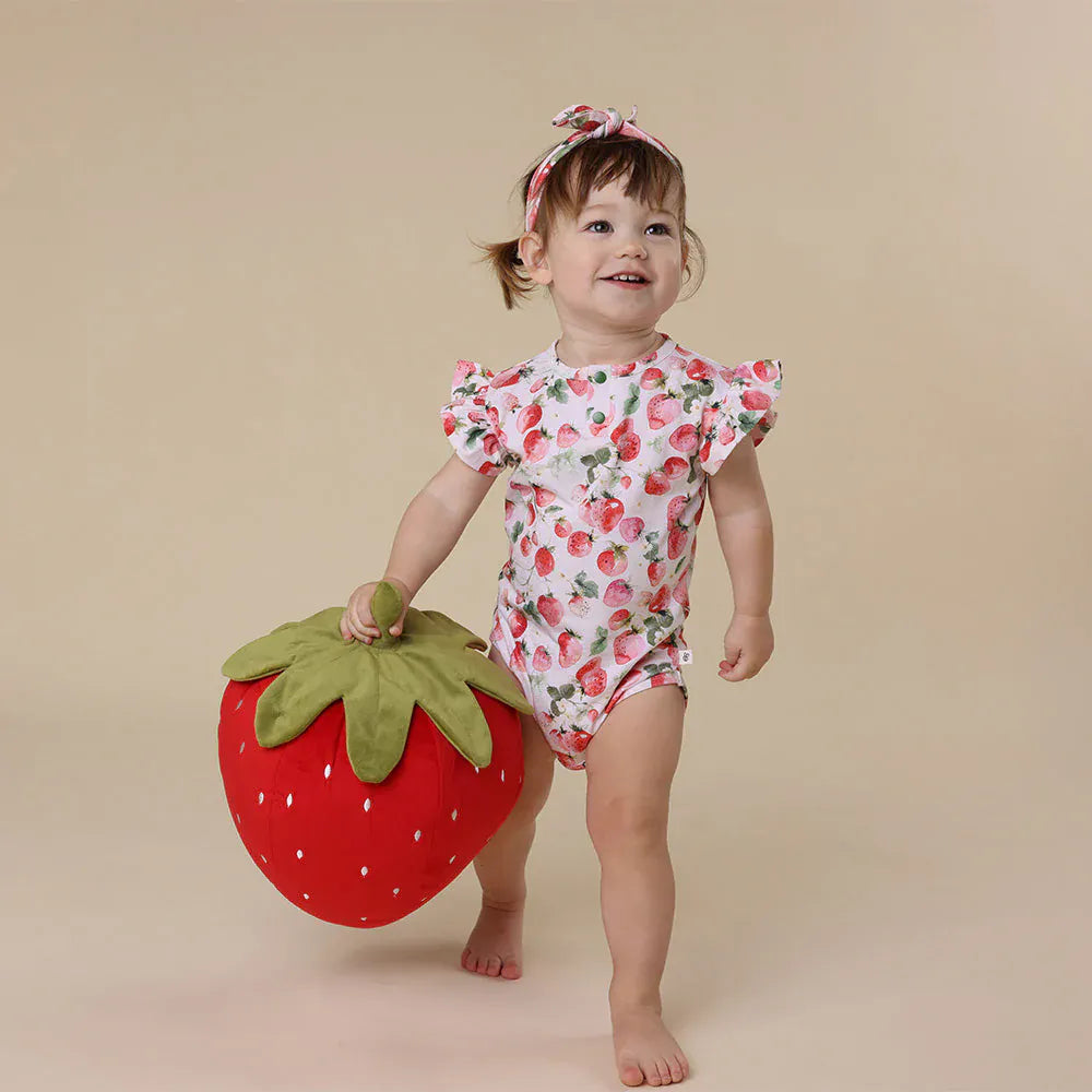 Snuggle Hunny Jumpsuits Strawberry Short Sleeve Organic Bodysuit with Frill