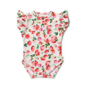 Snuggle Hunny Jumpsuits Strawberry Short Sleeve Organic Bodysuit with Frill