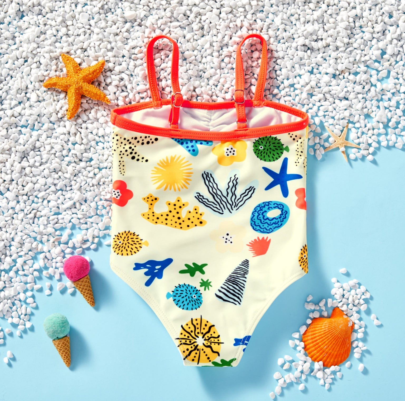 Little Wonders Children's Wear Swimmers Swimmers Summer Beach Print (Orange/Yellow)