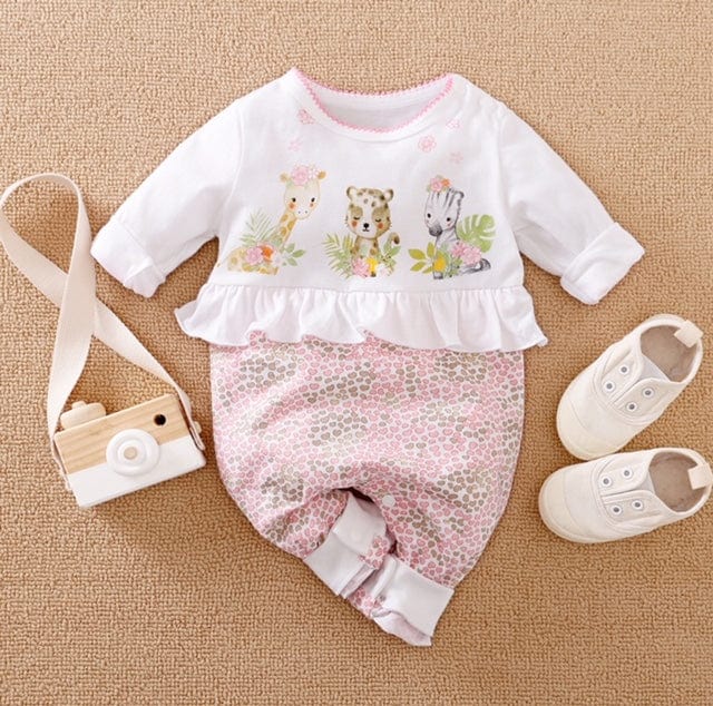 LITTLE WONDERS CHILDREN'S WEAR Jumpsuits Baby Giraffe, Zebra & Leopard Print Jumpsuit