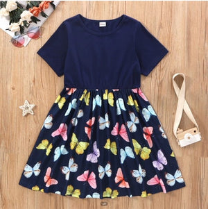 Pat Pat Dresses Dark Blue Butterfly Print Dress