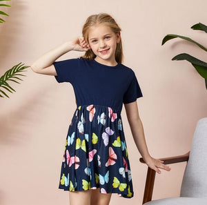 Pat Pat Dresses Dark Blue Butterfly Print Dress