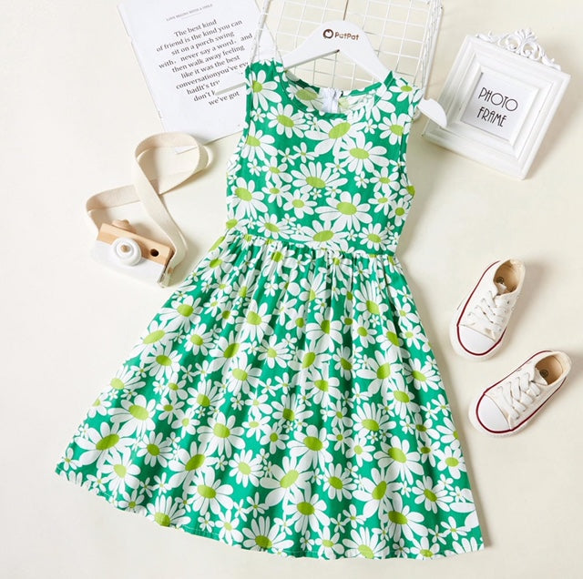 Daisy Green & White Floral Print Dress