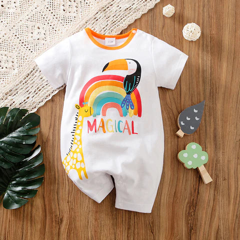 Topical Magic Baby Jumpsuit - Giraffe, Toucan & Rainbow